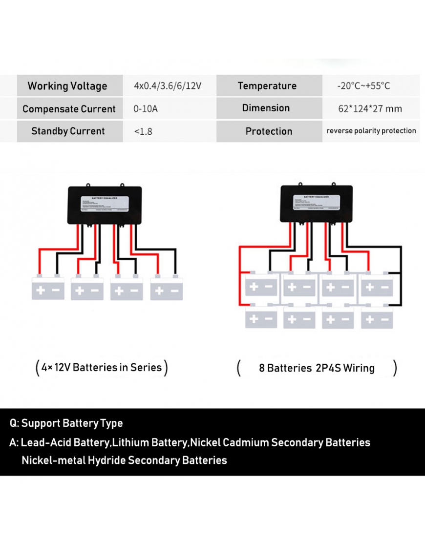 ZHC Battery Equalizer 48v Voltage Balancer, Max 4 × 12v/6v/2v Bank